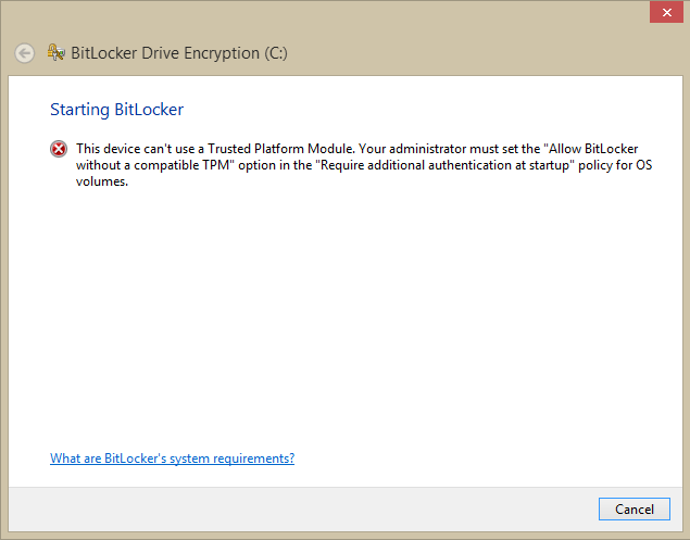 Problem enabling Bitlocker | Windows 8 Help Forums