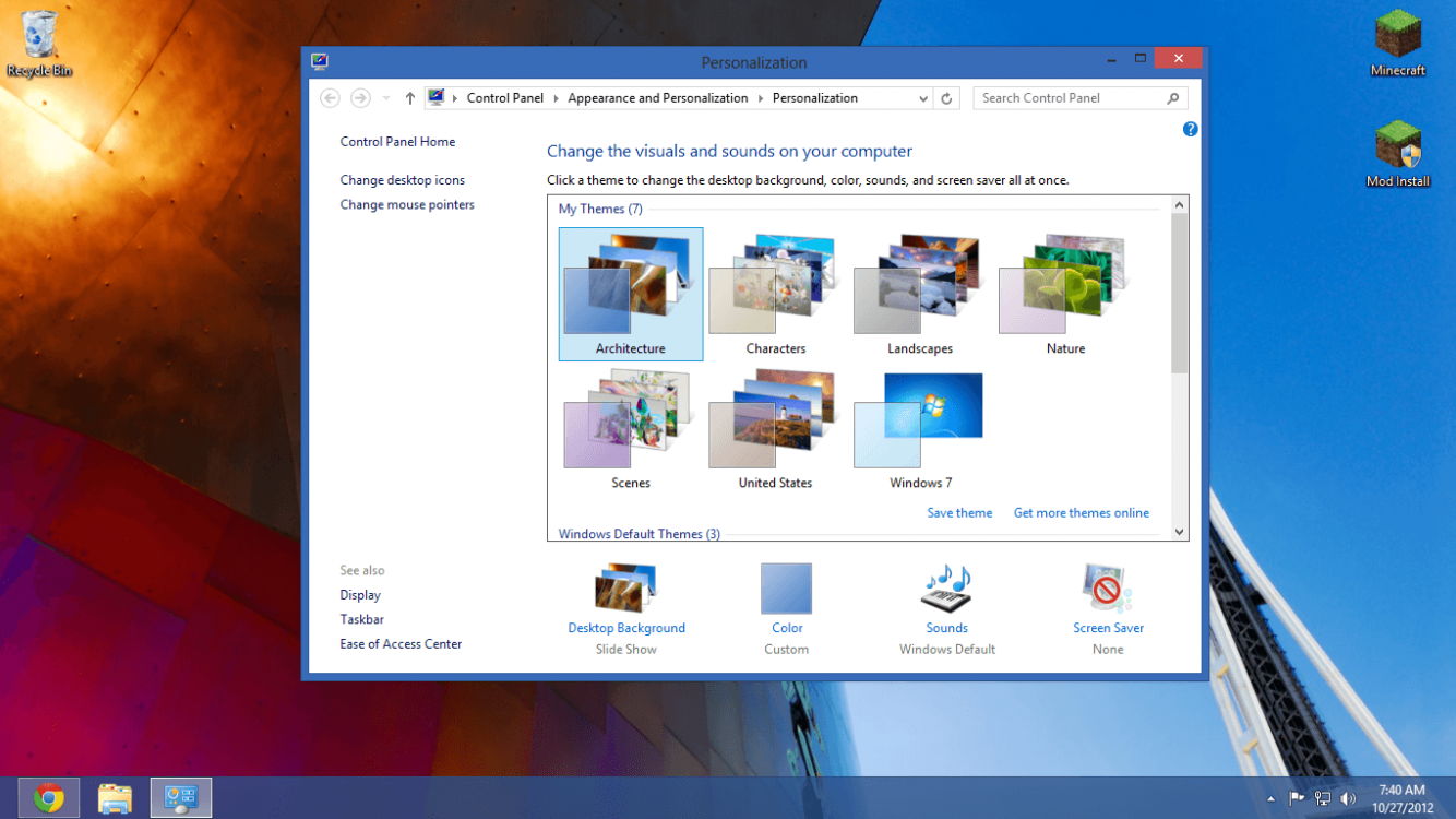 windows 7 desktop themes architecture